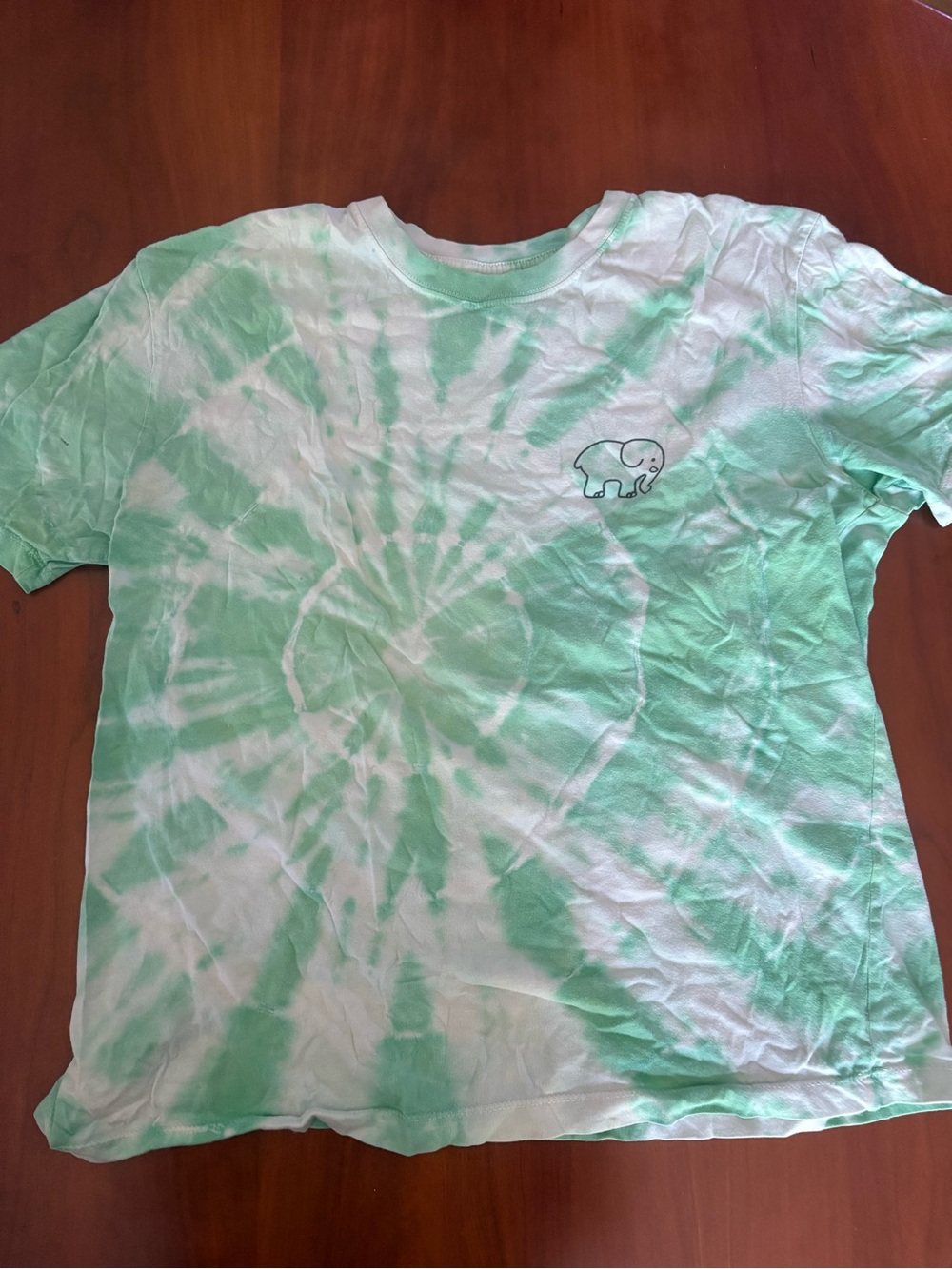 Green & White Tie-Dye Tee with Ivory Ella Graphic